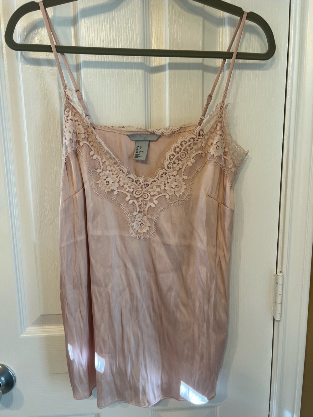 H&M Y2K Lace Trim Satin Cami Slip in Blush Pink, Size 6